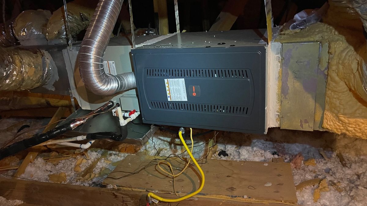 Flower Mound HVAC — new horizontal gas furnace installed in attic